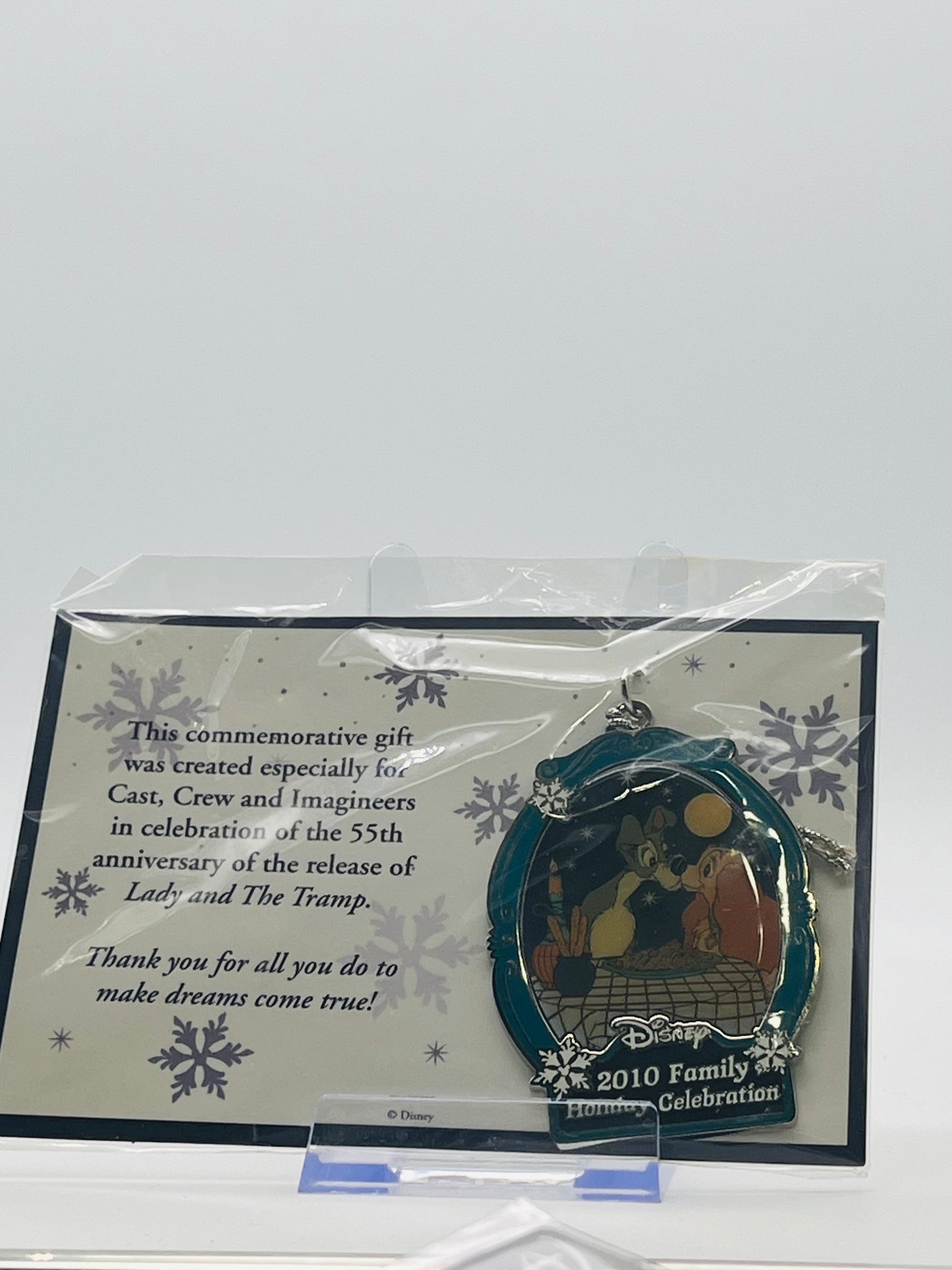 Disney Cast Member 2010 Family Holiday Celebration: "Lady and the Tramp" 55th Anniversary Ornament Pin.