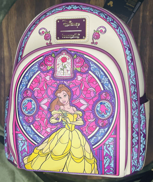 Loungefly Disney Beauty and the Beast Belle Stained Glass Portrait Mini Backpack.