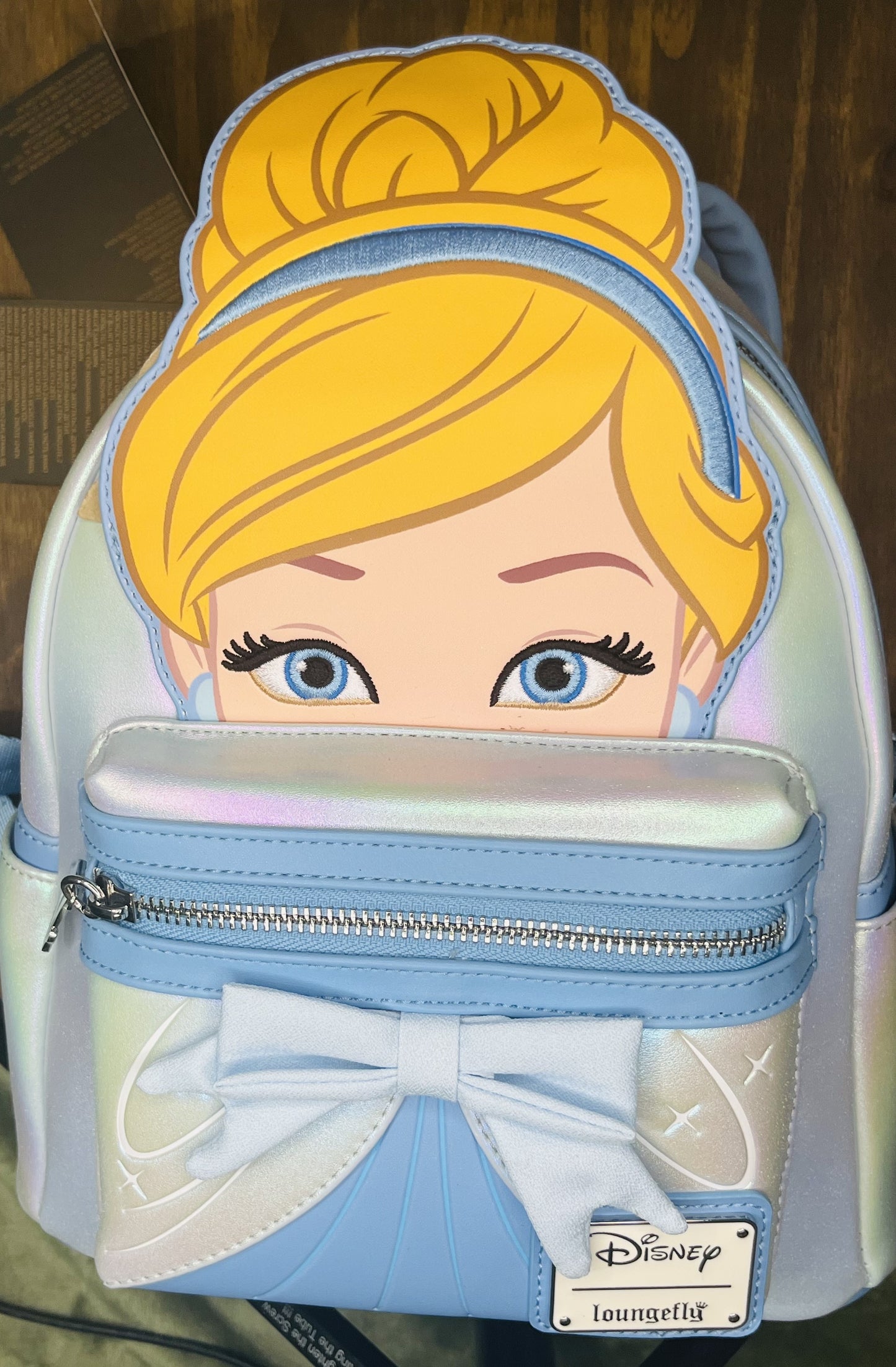 Loungefly Disney Cinderella Cosplay Iridescent Peekaboo Mini Backpack.