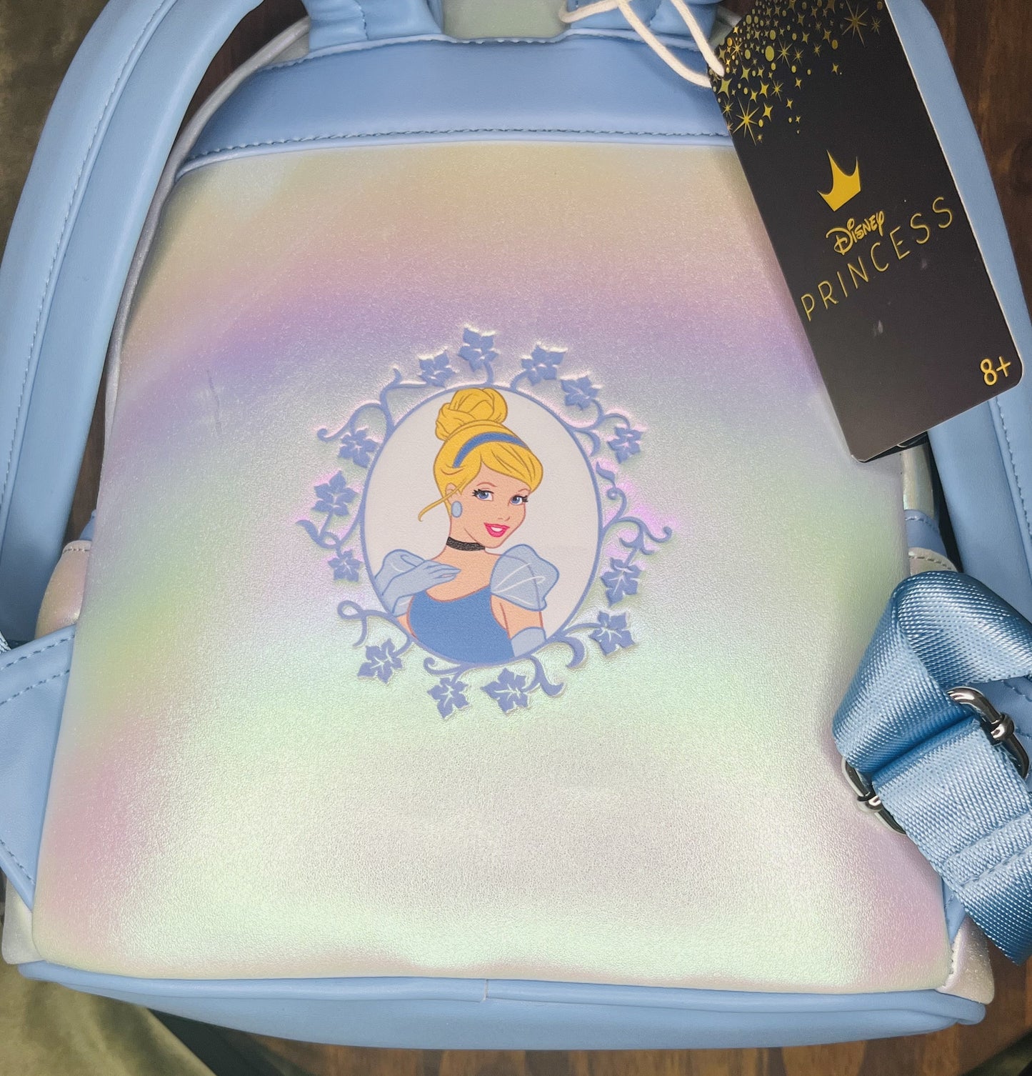 Loungefly Disney Cinderella Cosplay Iridescent Peekaboo Mini Backpack.