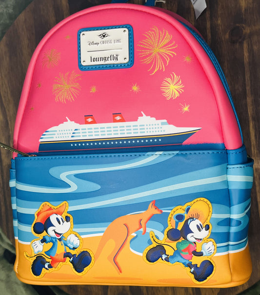 Loungefly Disney Cruise Line (DCL) Australia Sunset Mickey & Minnie Mini Backpack.